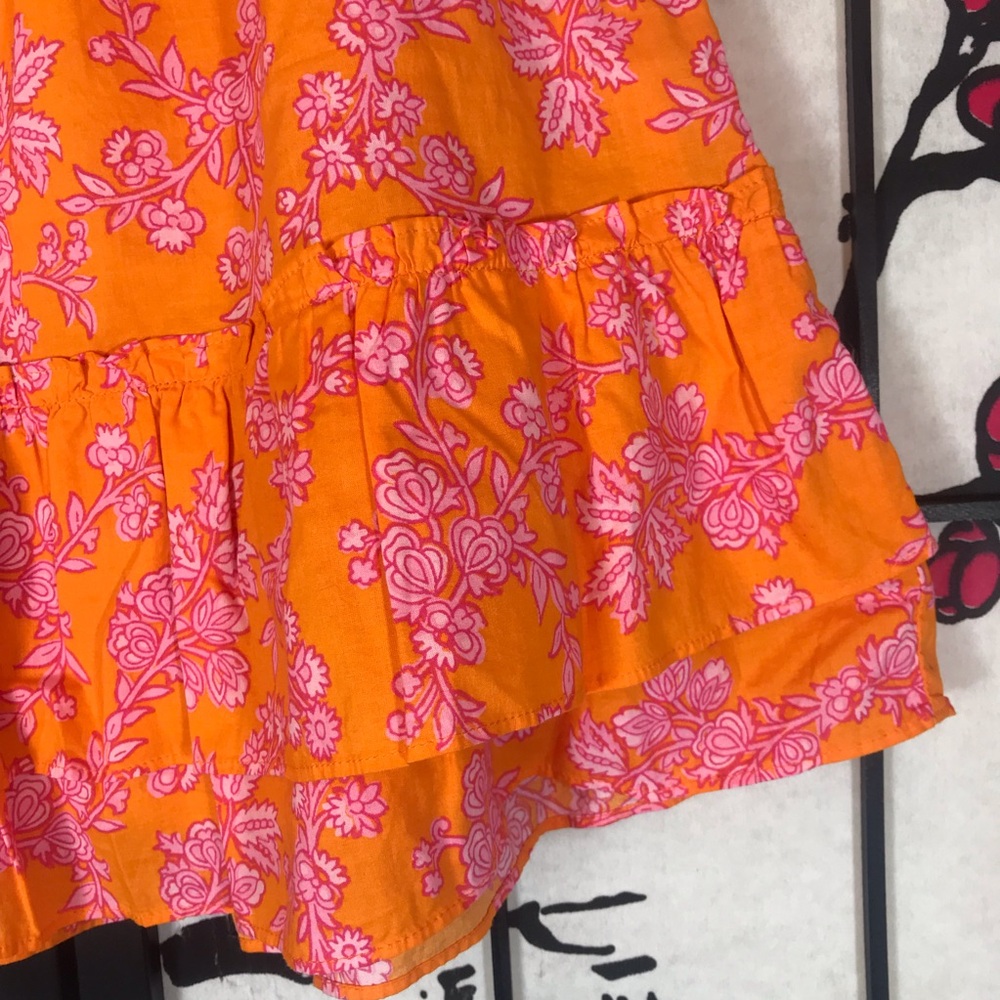 🐬 J.Crew Ruffle Smocked Waist Lined Floral Orange Skirt - Picture 4 of 6